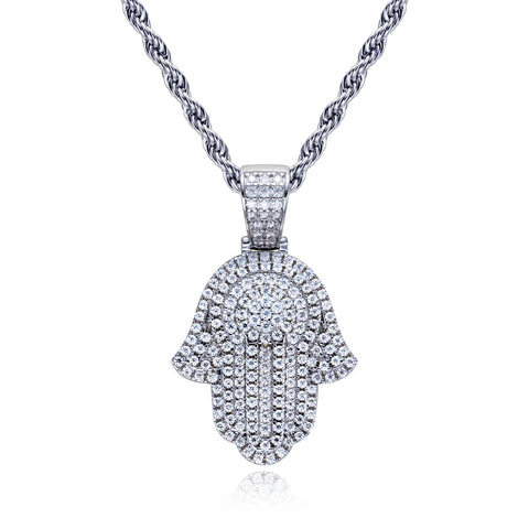 AnuJewel Moissanite Palm Pendant Layered Hip Hop Necklace 925 Sterling Silver New Age Key chain 60cm Heavy Metal Dope Jewelry