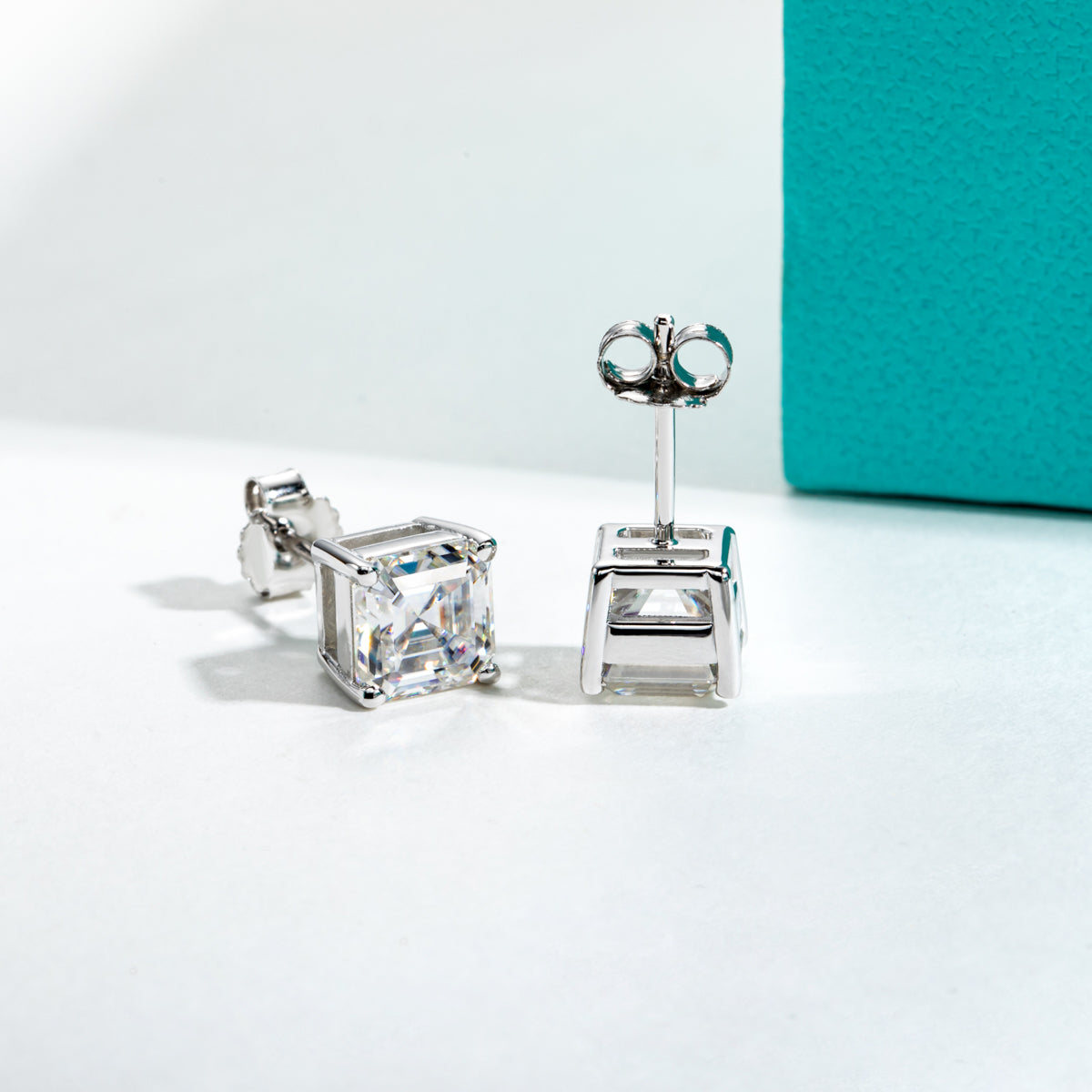 10K Gold Asscher Cut Moissanite Stud Earrings Total 1.0CT