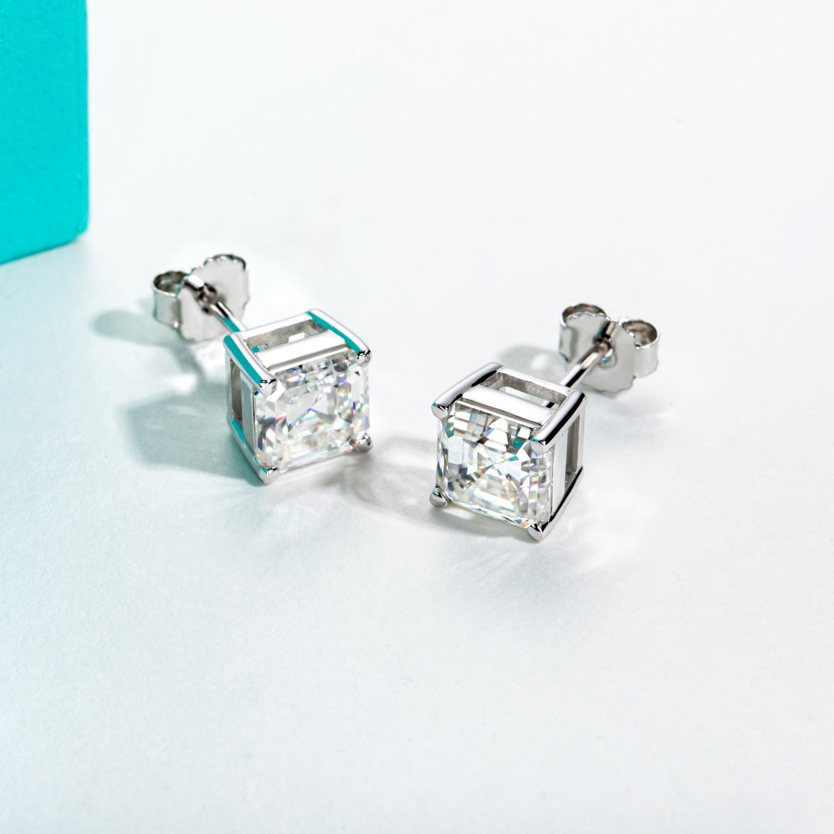 10K Gold Asscher Cut Moissanite Stud Earrings Total 1.0CT