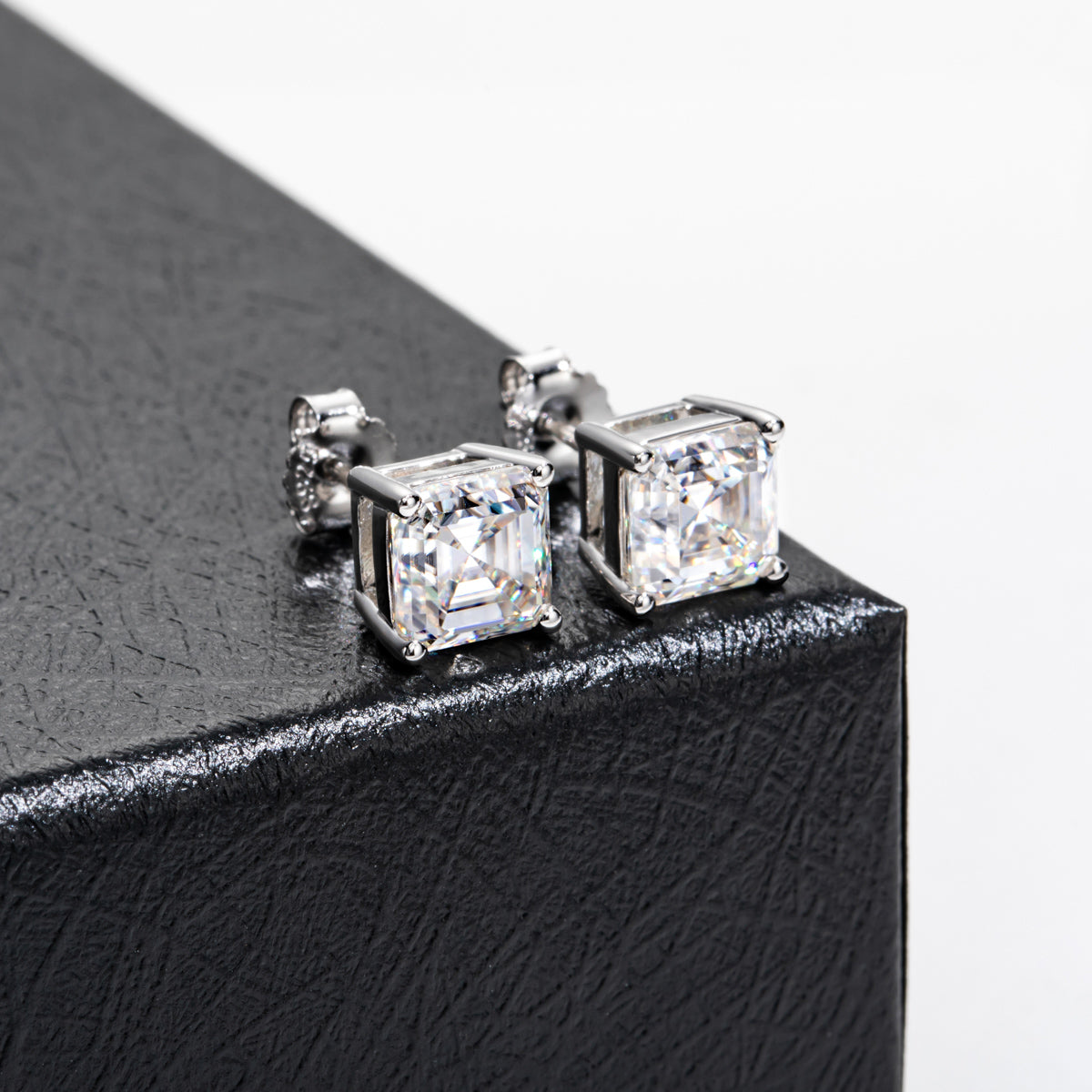 10K Gold Asscher Cut Moissanite Stud Earrings Total 1.0CT