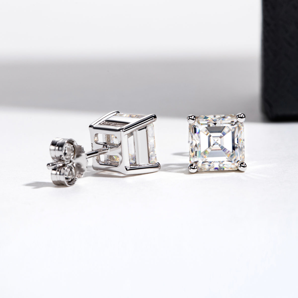 10K Gold Asscher Cut Moissanite Stud Earrings Total 1.0CT