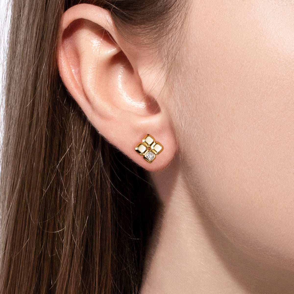 3x3mm Asscher Cut Moissanite Four Leaf Clover Stud Earrings