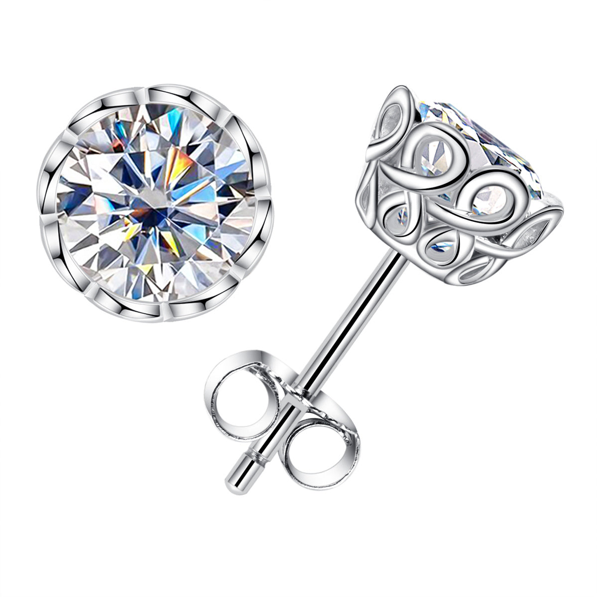 925 Sterling Silver Round Moissanite Stud Earrings