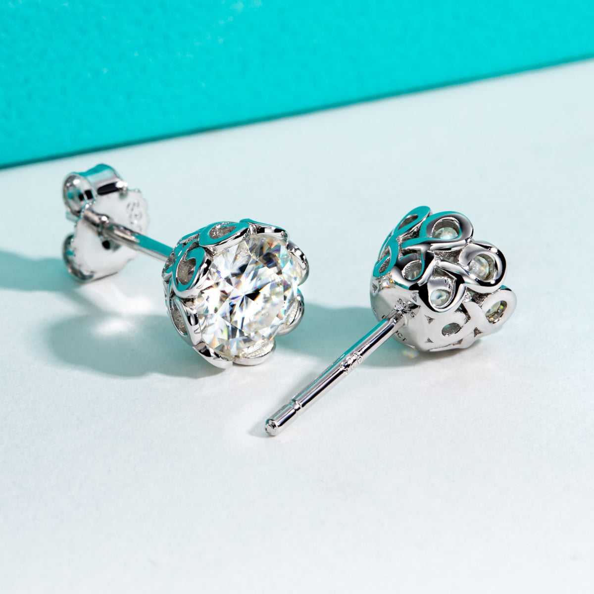 925 Sterling Silver Round Moissanite Stud Earrings