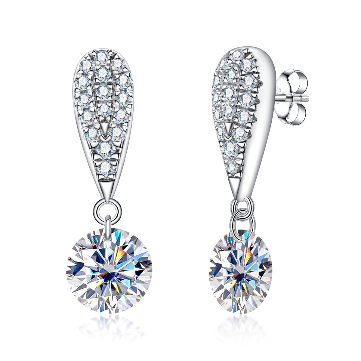S925 Sterling Silver Round Moissanite Stud Earrings