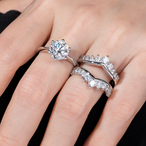 AnuClub Moissanite Pop Bridal Ring Set & Solitaire Engagement Stackable Ring (3 CT)