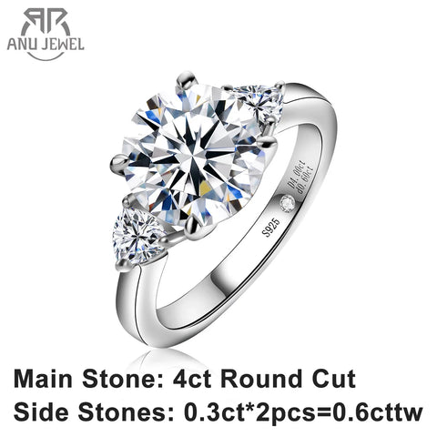 AnuJewel 4.6 Carat D Color Moissanite Diamond Engagement Wedding Ring 925 Sterling Silver Rings Fine Jewelry