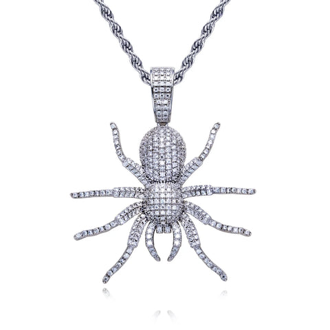 AnuJewel Moissanite Spider Necklace 925 Sterling Silver Cool Pendant 60cm Layered Heavy Metal New Age Hip Hop Jewelry for Men