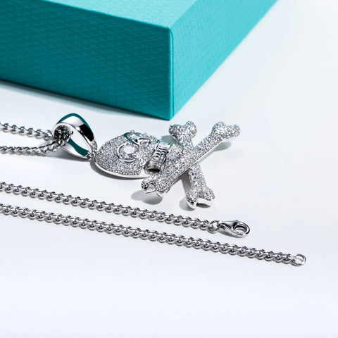 AnuJewel Moissanite Skull Pendant Hip Hop Necklace 925 Sterling Silver Chain 60 Cm Motorcycle Style Mysterious Halloween Jewelry