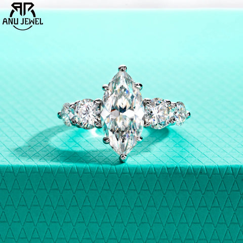 AnuJewel 3ct Marquise Cut D Color Moissanite Diamond Engagement Ring 925 Sterling Silver With Cer Women's Jewelry