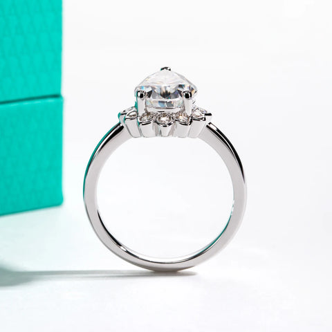 AnuJewel 4ct Pear Cut D Color Moissanite Engagement Rings 18K Gold Plated Classic Crown Wedding Ring Women Jewelry