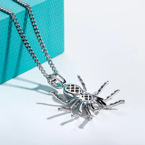 AnuJewel Moissanite Spider Necklace 925 Sterling Silver Cool Pendant 60cm Layered Heavy Metal New Age Hip Hop Jewelry for Men