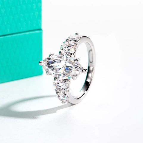 AnuJewel 3ct Marquise Cut D Color Moissanite Diamond Engagement Ring 925 Sterling Silver With Cer Women's Jewelry