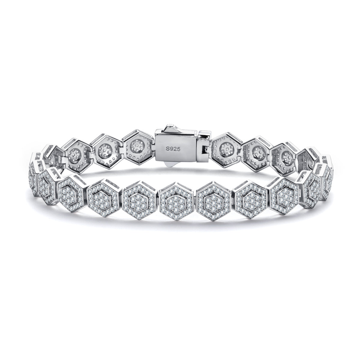 S925 Sterling Silver Hexagonal Full Paved Moissanite Bracelet