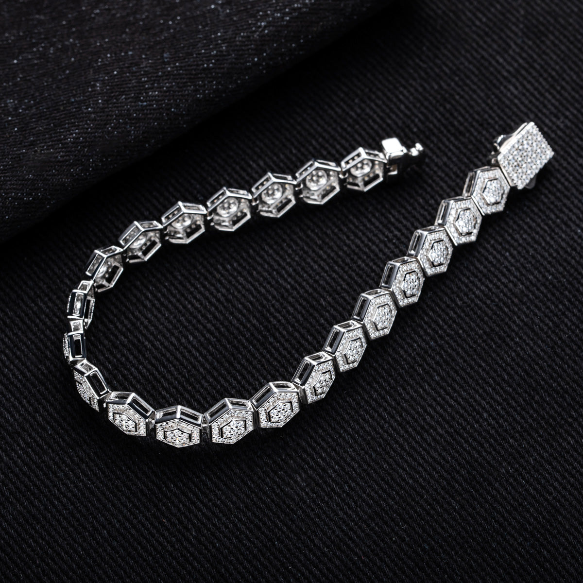 S925 Sterling Silver Hexagonal Full Paved Moissanite Bracelet