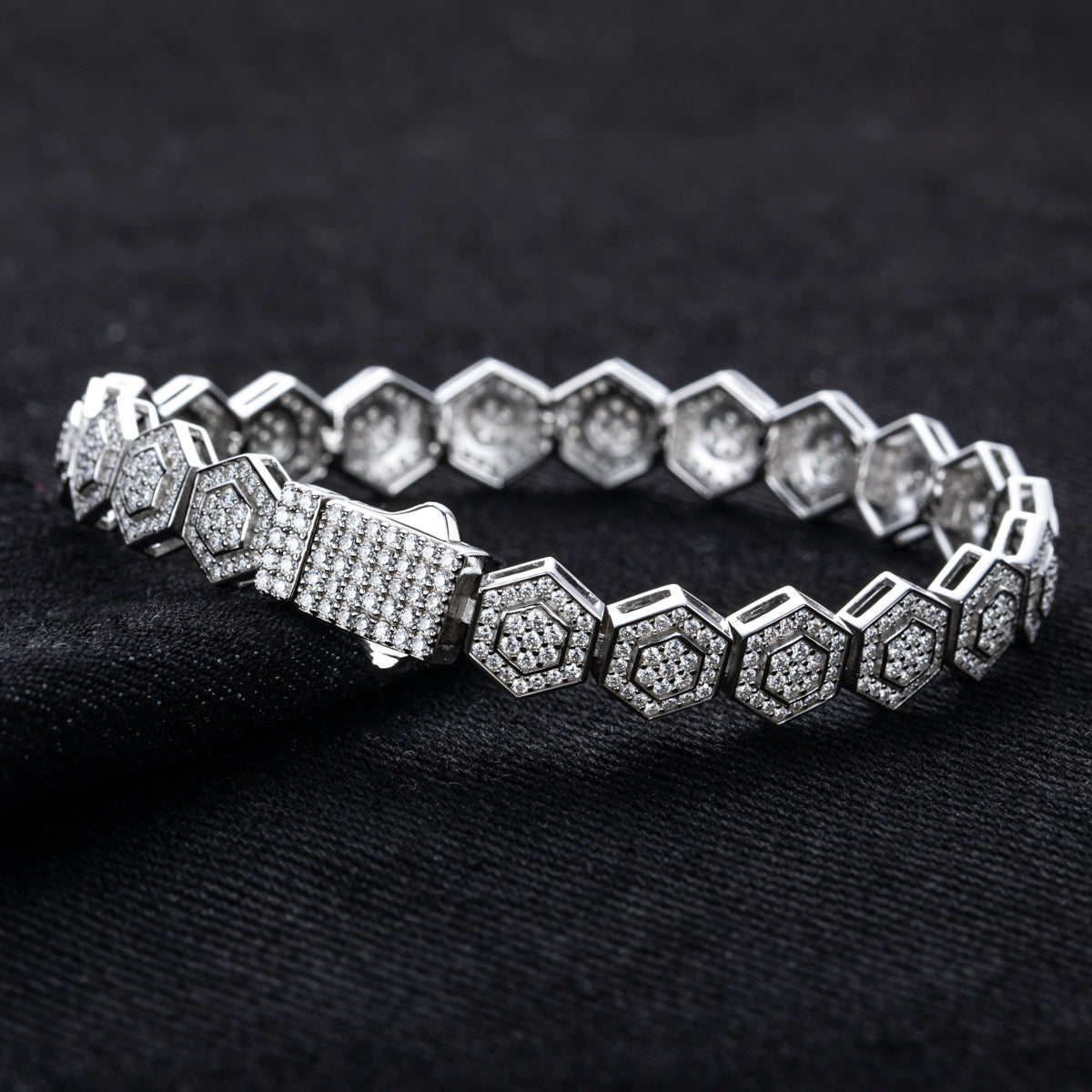 S925 Sterling Silver Hexagonal Full Paved Moissanite Bracelet