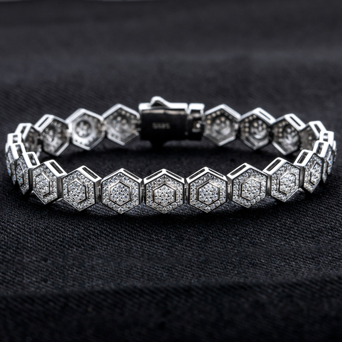S925 Sterling Silver Hexagonal Full Paved Moissanite Bracelet