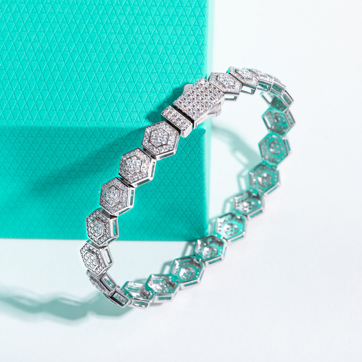 S925 Sterling Silver Hexagonal Full Paved Moissanite Bracelet