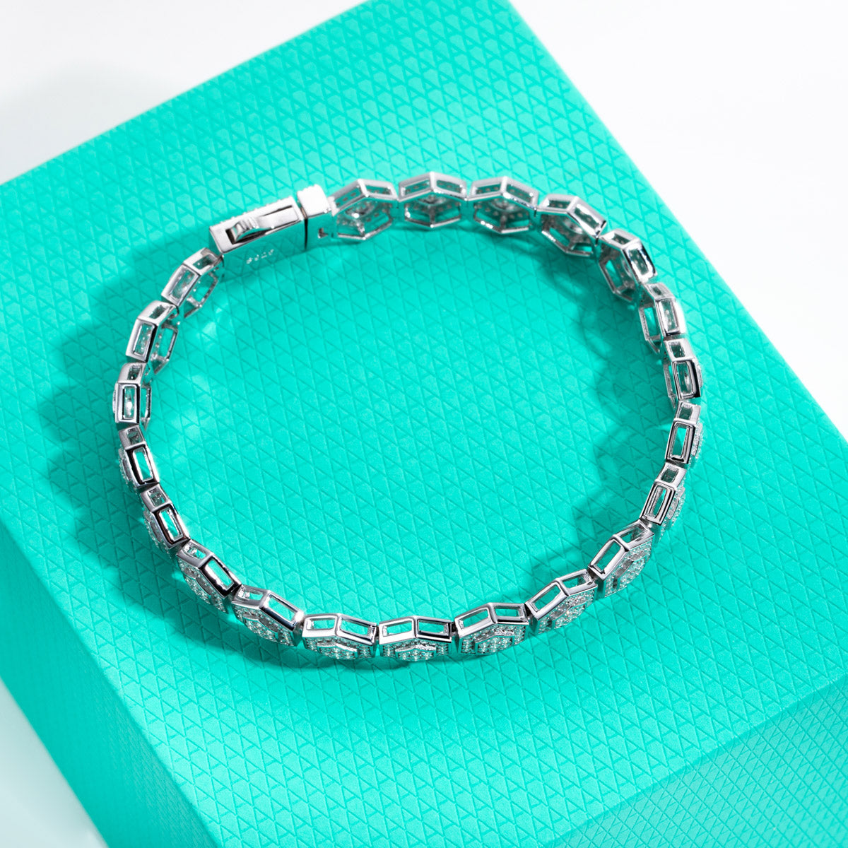 S925 Sterling Silver Hexagonal Full Paved Moissanite Bracelet