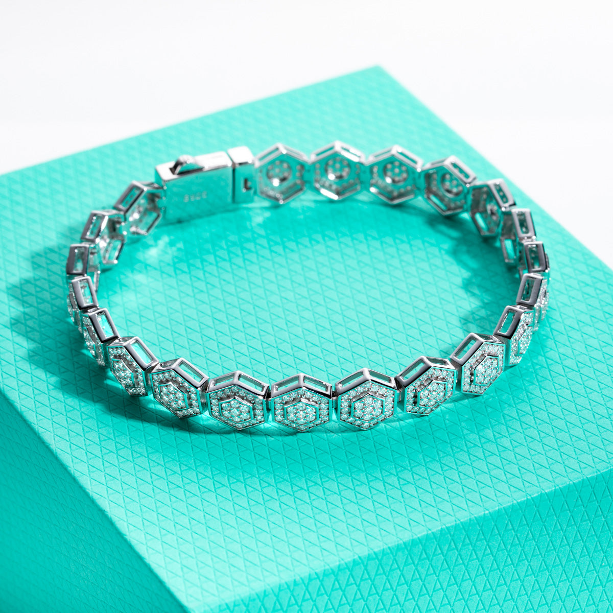 S925 Sterling Silver Hexagonal Full Paved Moissanite Bracelet