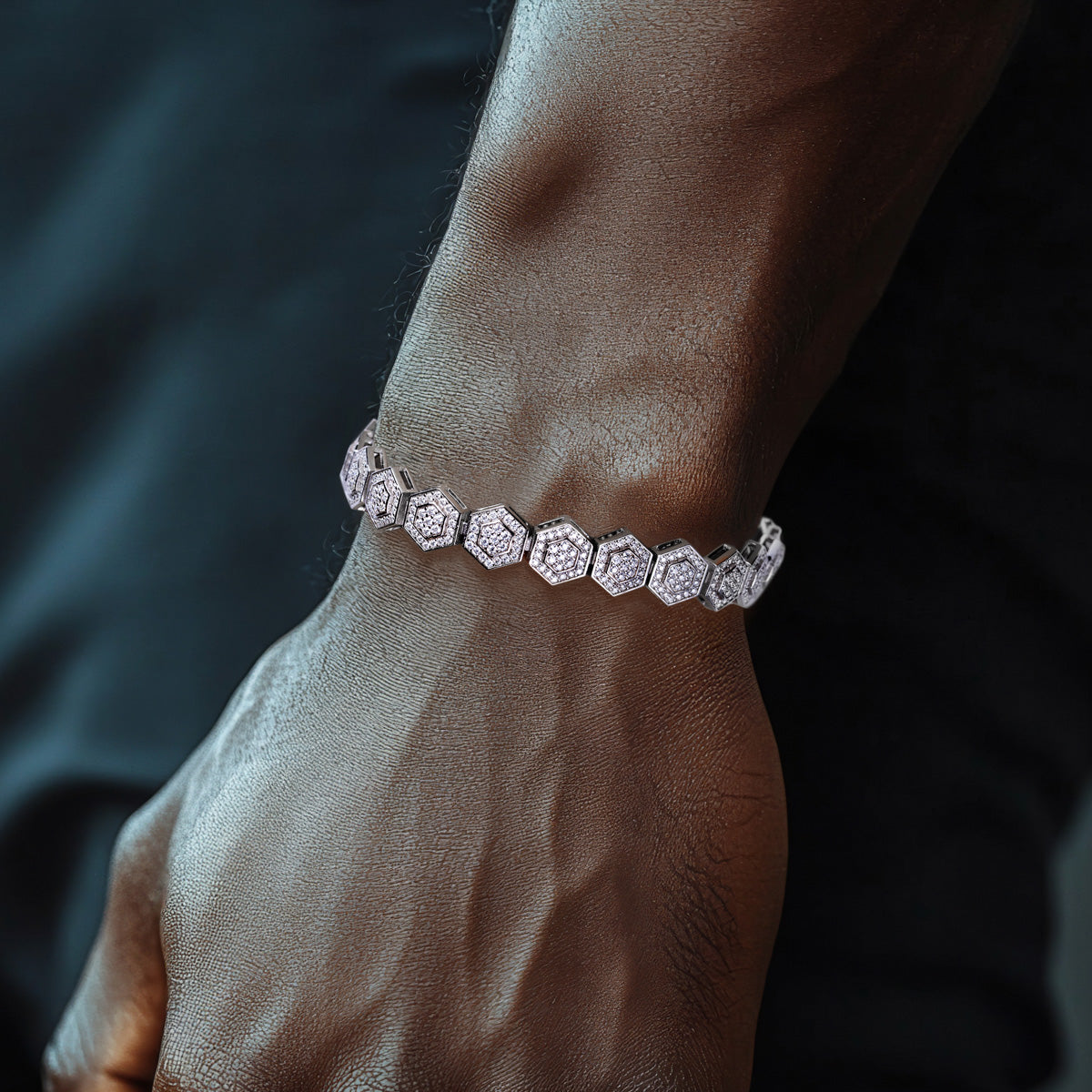 S925 Sterling Silver Hexagonal Full Paved Moissanite Bracelet