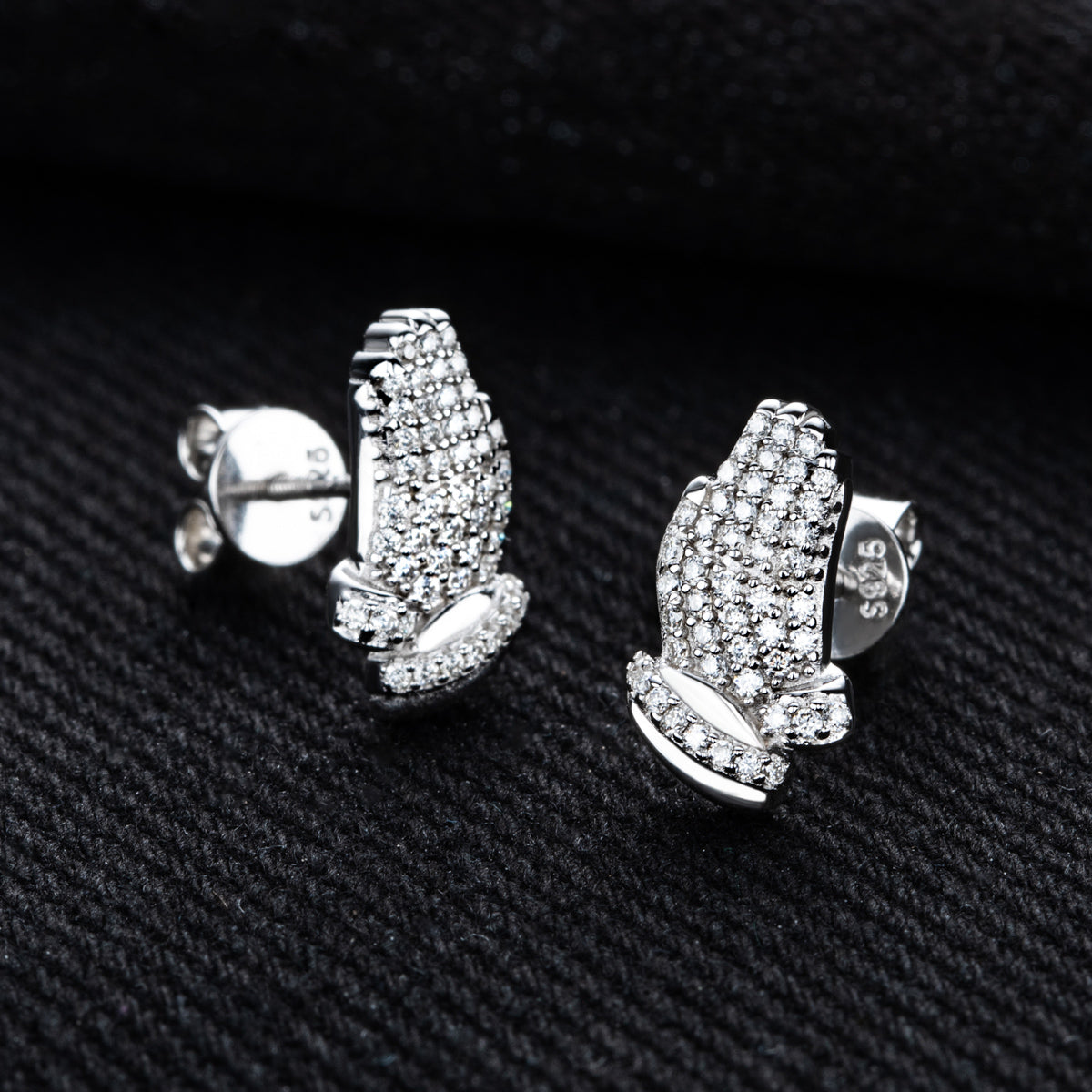 S925 Sterling Silver Palm Shaped Moissanite Stud Earrings
