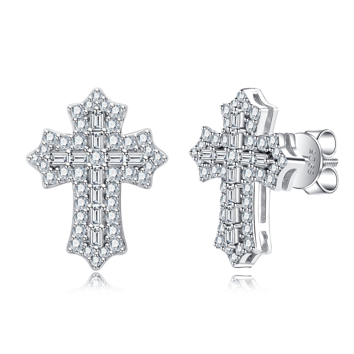 S925 Sterling Silver Cross Moissanite Stud Earrings
