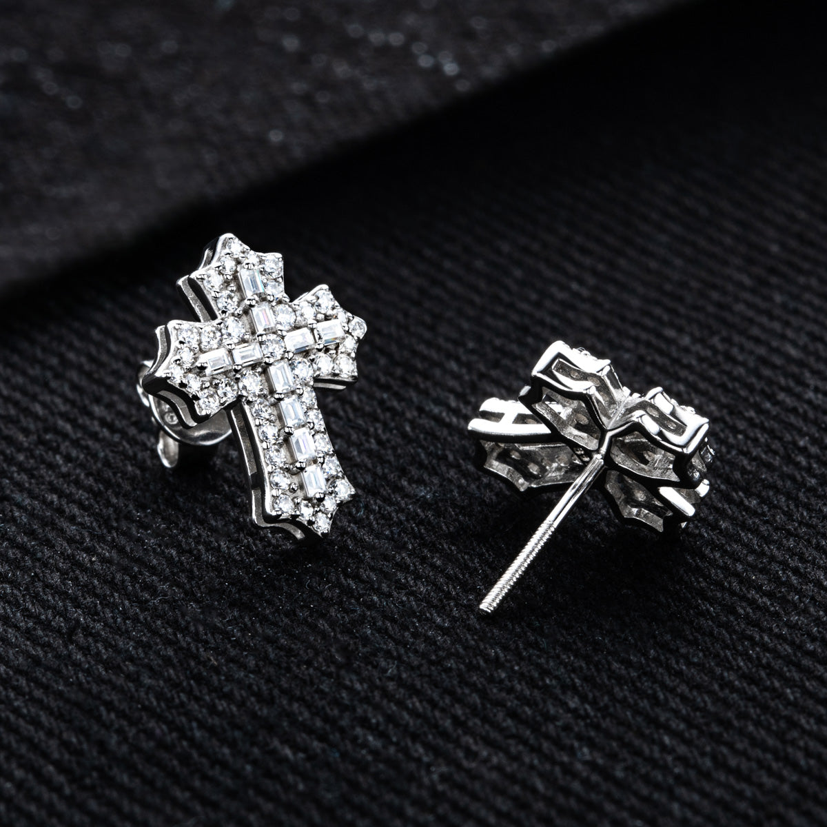S925 Sterling Silver Cross Moissanite Stud Earrings