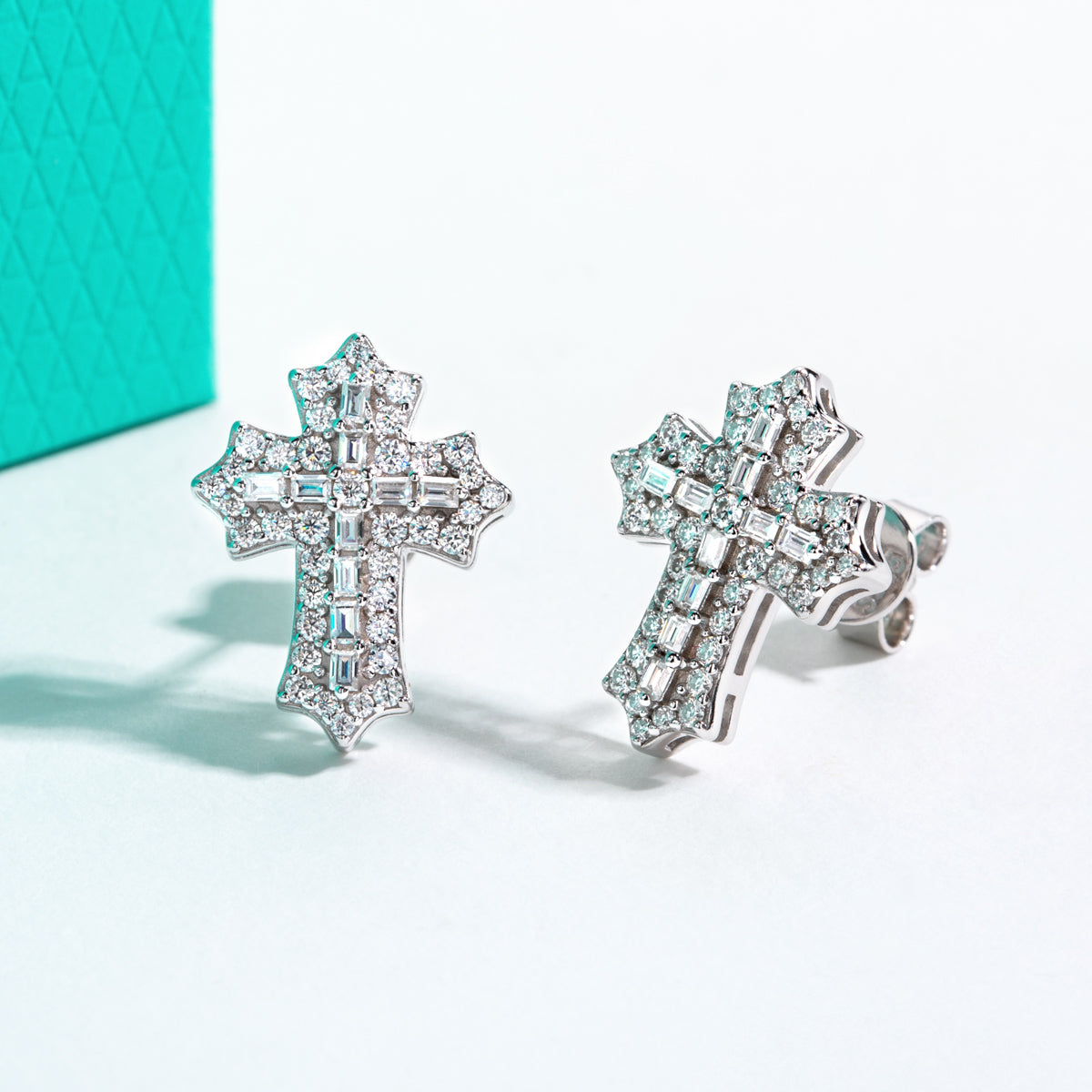 S925 Sterling Silver Cross Moissanite Stud Earrings