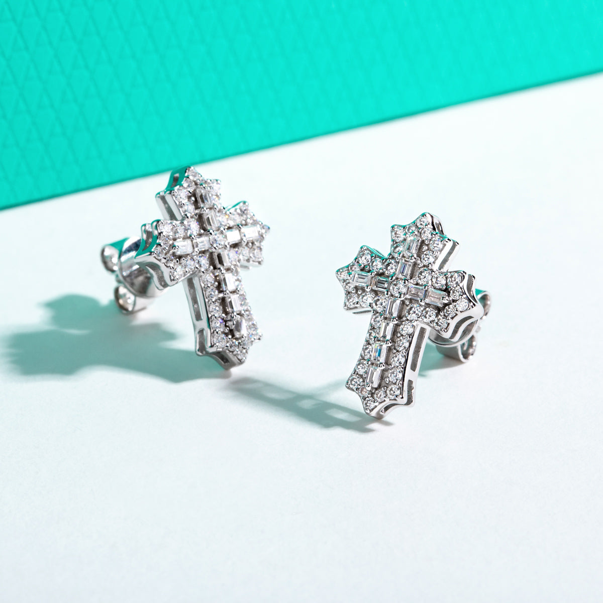 S925 Sterling Silver Cross Moissanite Stud Earrings