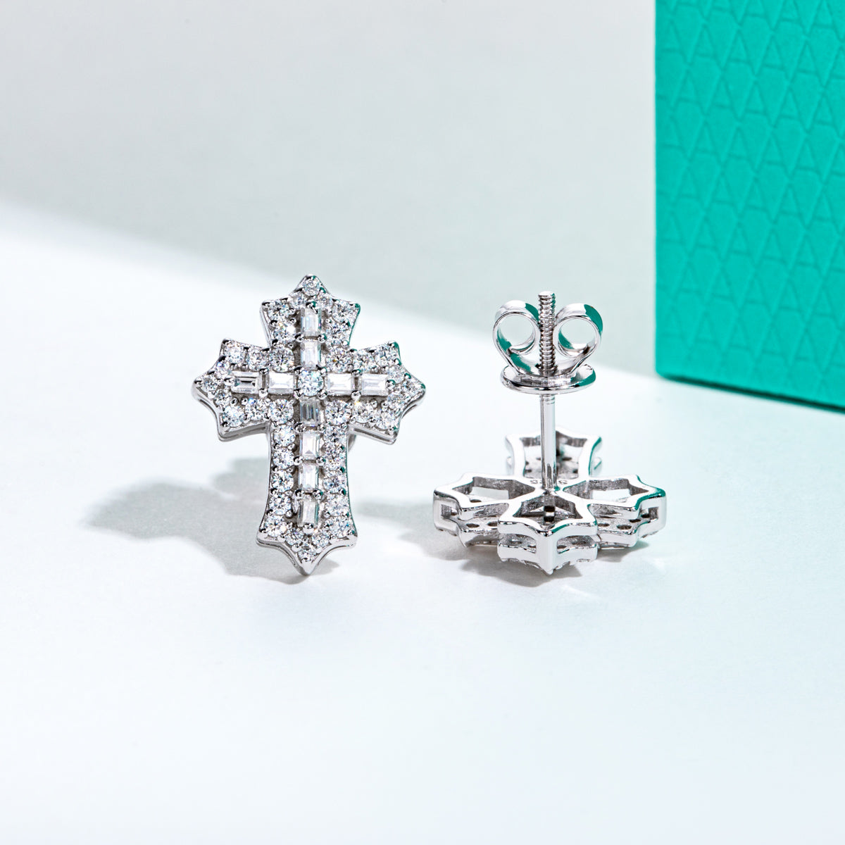 S925 Sterling Silver Cross Moissanite Stud Earrings