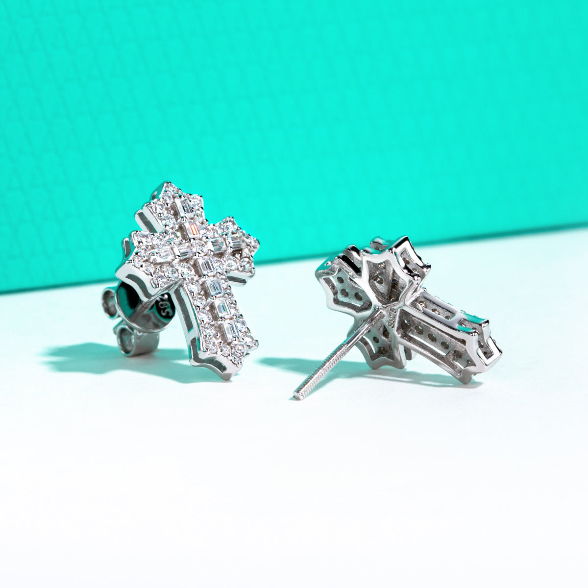 S925 Sterling Silver Cross Moissanite Stud Earrings