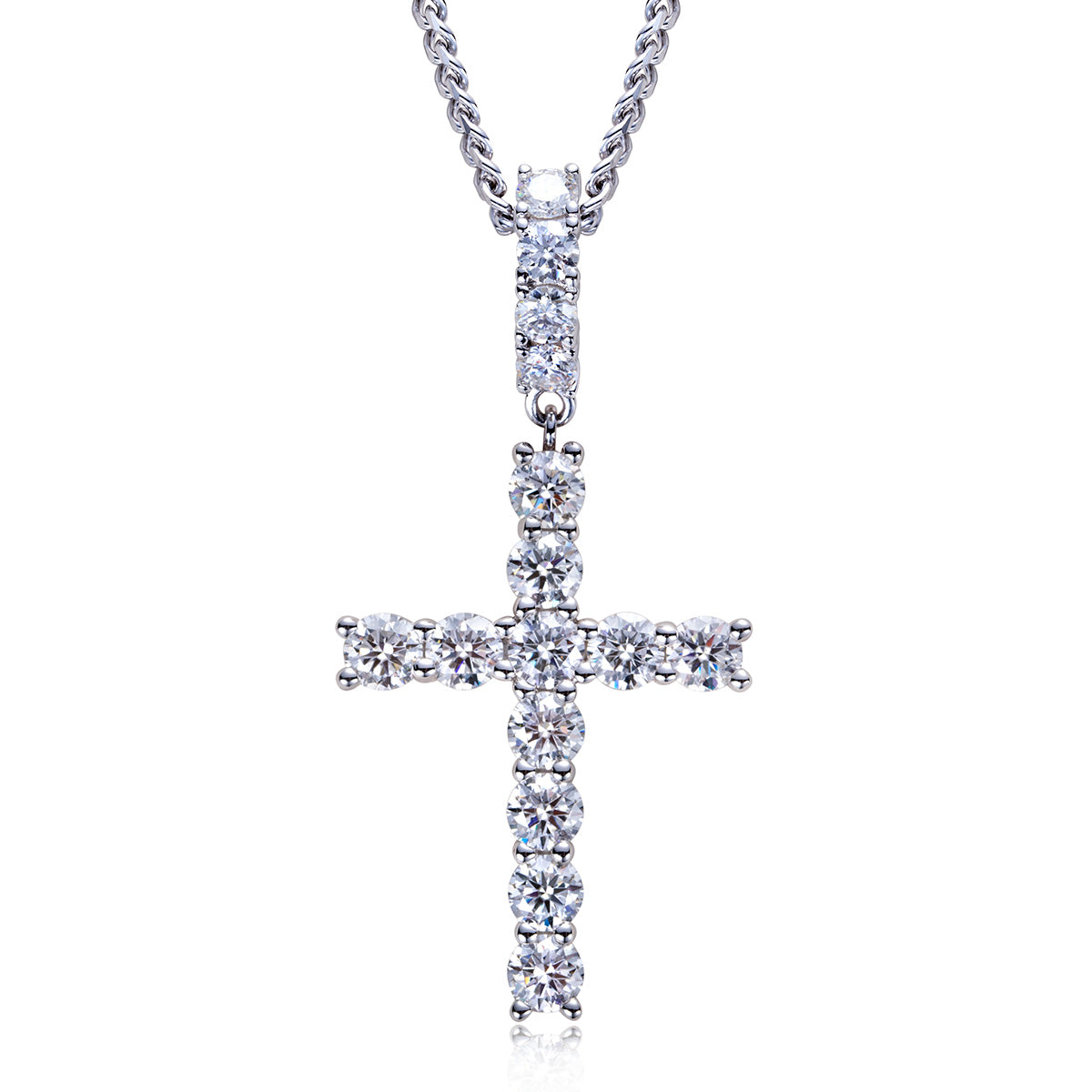 S925 Sterling‑Silver Round Moissanite Cross Pendant