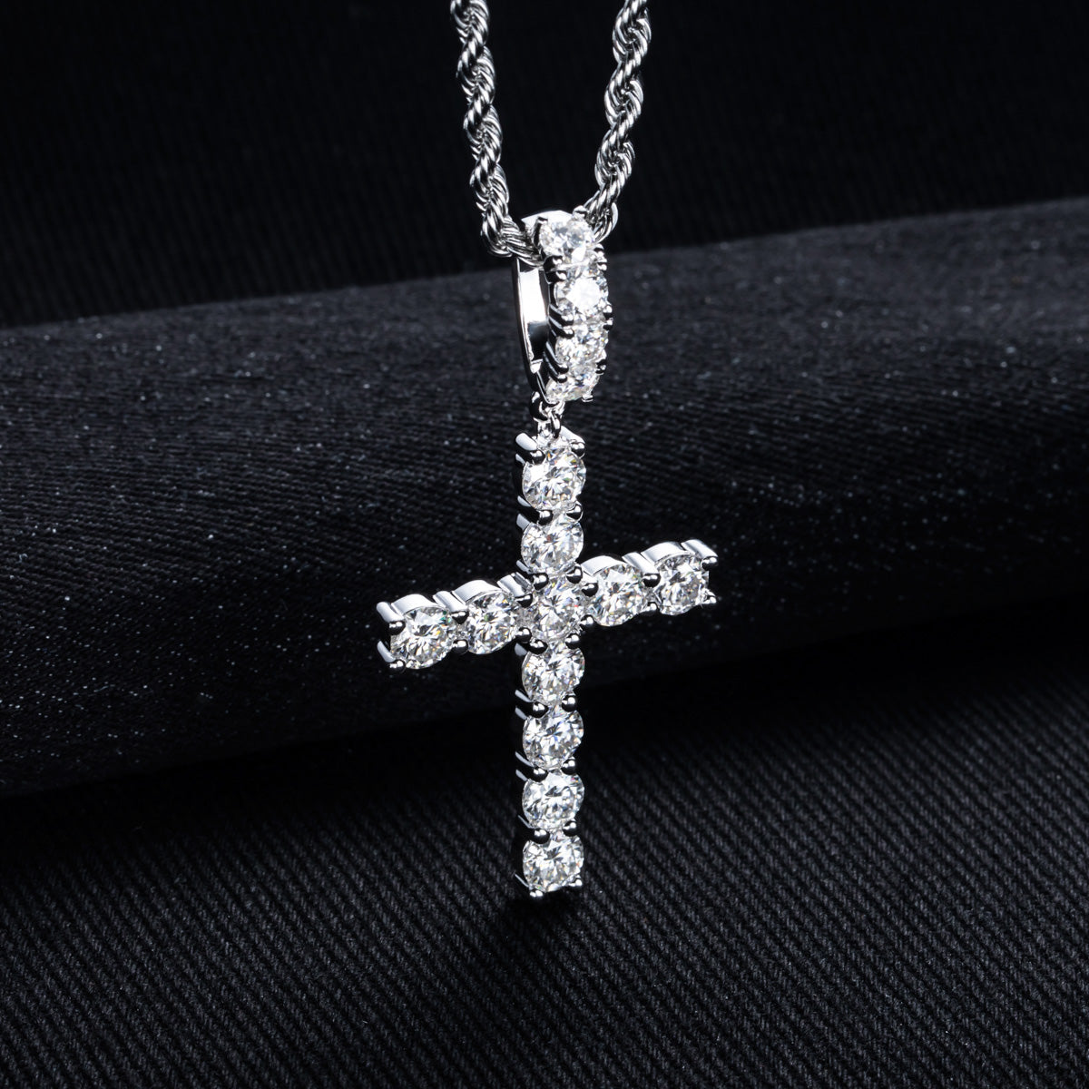 S925 Sterling‑Silver Round Moissanite Cross Pendant