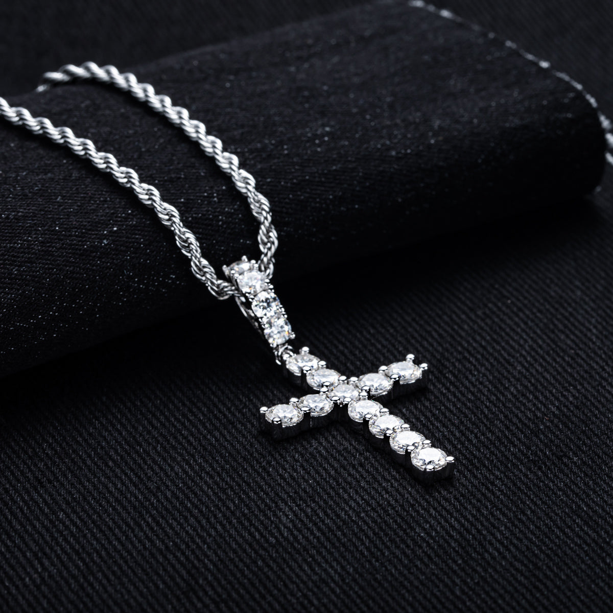 S925 Sterling‑Silver Round Moissanite Cross Pendant