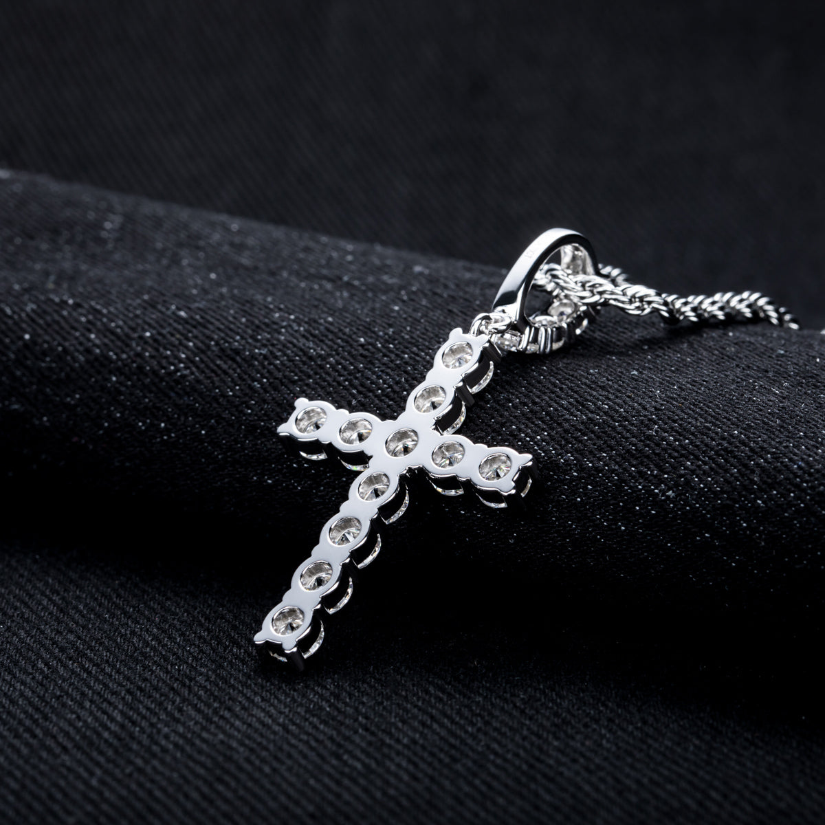 S925 Sterling‑Silver Round Moissanite Cross Pendant