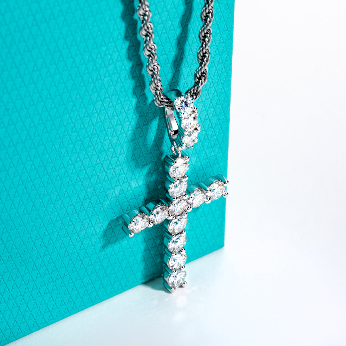 S925 Sterling‑Silver Round Moissanite Cross Pendant