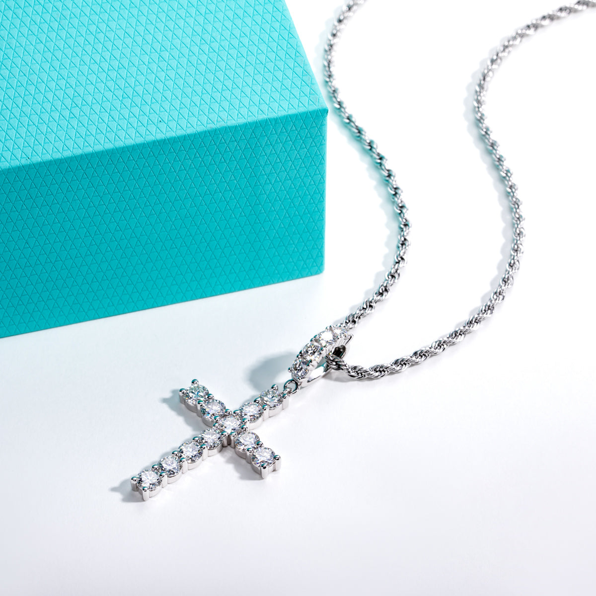 S925 Sterling‑Silver Round Moissanite Cross Pendant