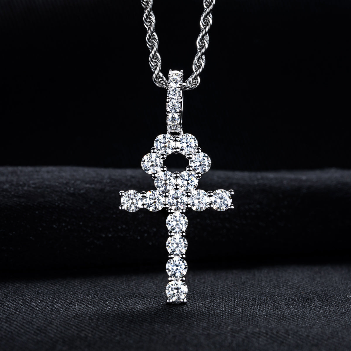 S925 Sterling‑Silver Round Moissanite Cross Pendant