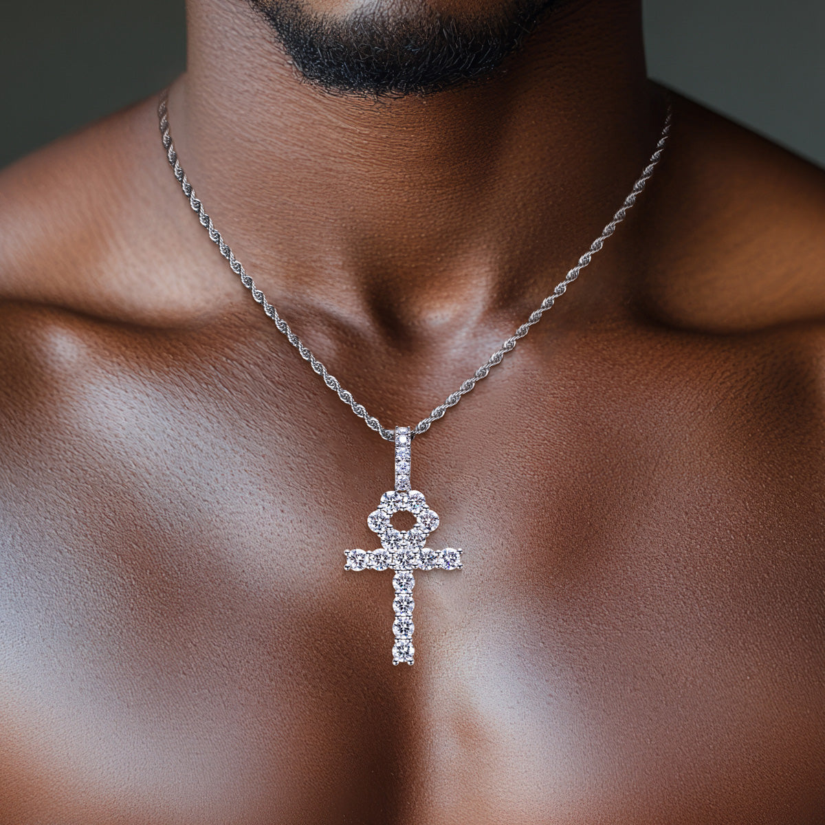 S925 Sterling‑Silver Round Moissanite Cross Pendant