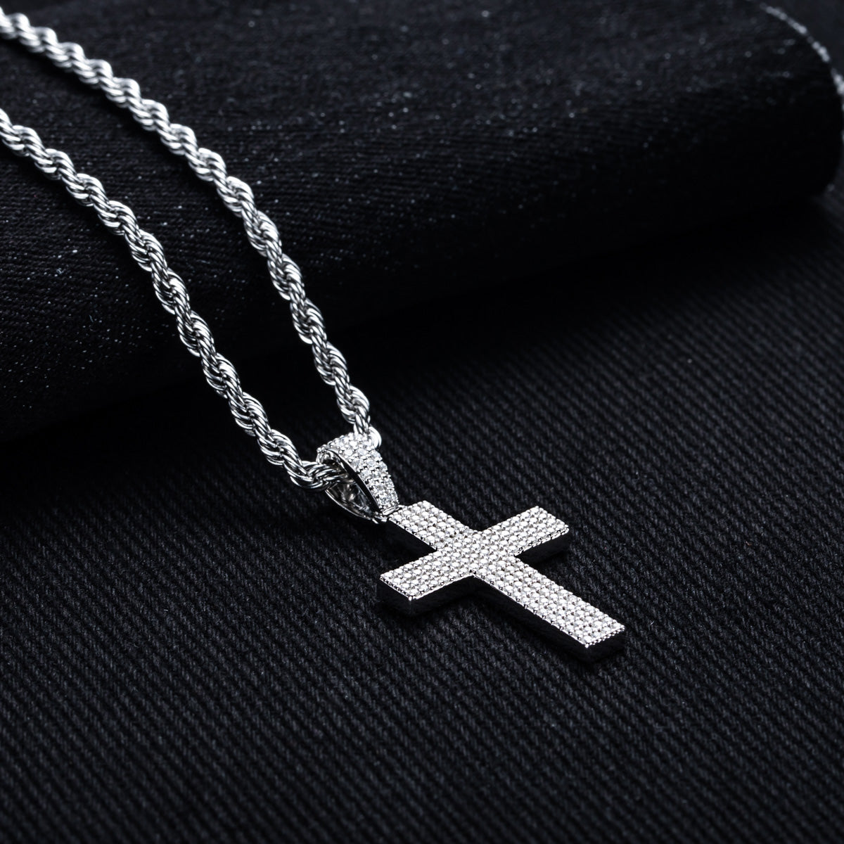 S925 Sterling‑Silver Round Moissanite Cross Pendant