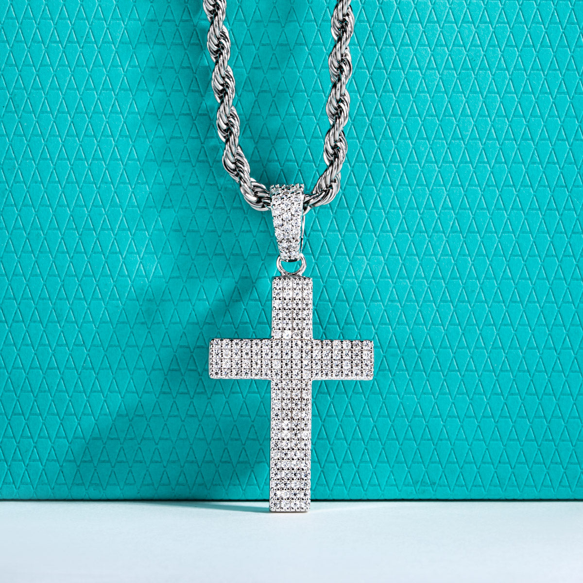 S925 Sterling‑Silver Round Moissanite Cross Pendant