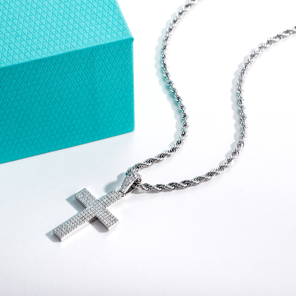 S925 Sterling‑Silver Round Moissanite Cross Pendant