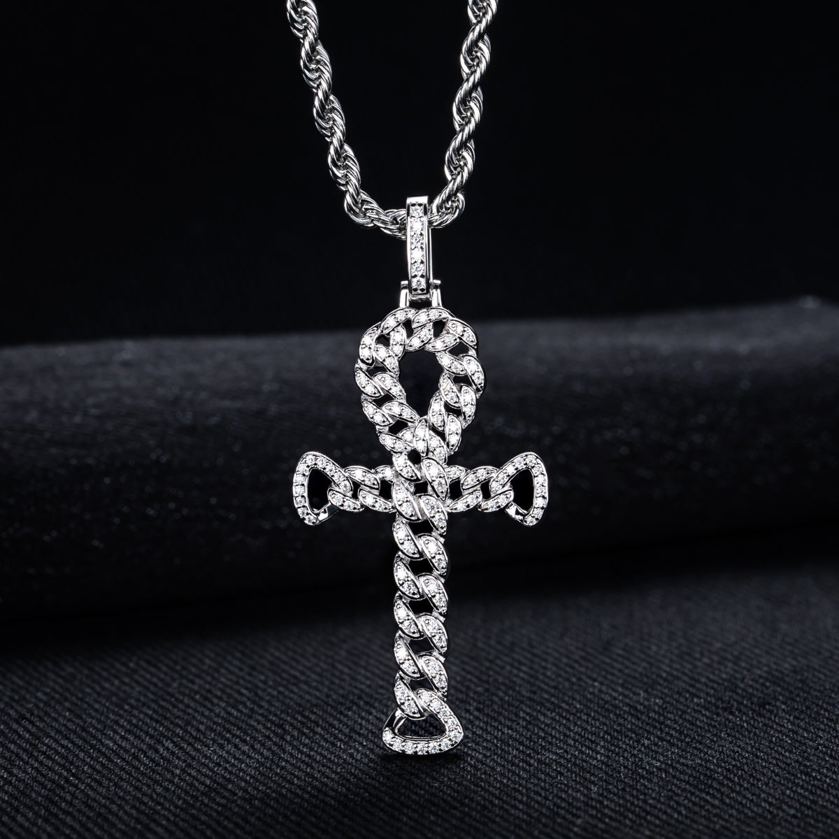 S925 Sterling‑Silver Round Moissanite Cross Pendant