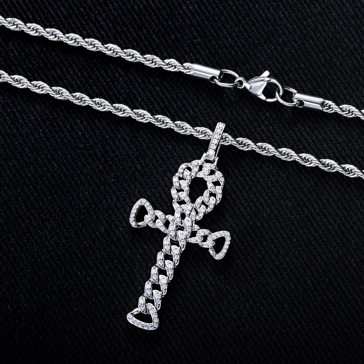 S925 Sterling‑Silver Round Moissanite Cross Pendant