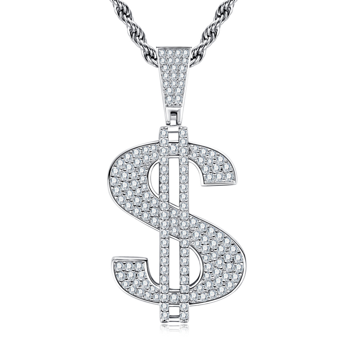 Fully‑Paved Moissanite Dollar Symbol Pendant | S925 Silver