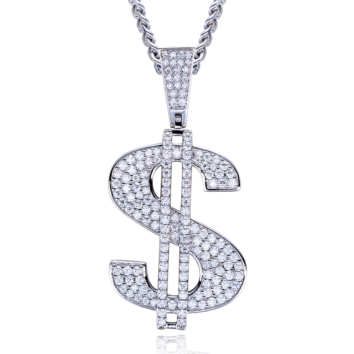 Fully‑Paved Moissanite Dollar Symbol Pendant | S925 Silver