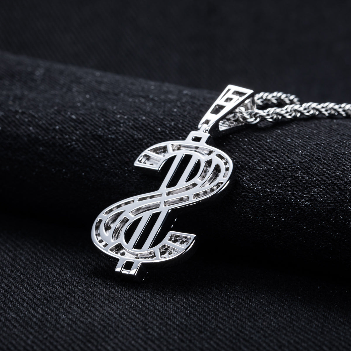 Fully‑Paved Moissanite Dollar Symbol Pendant | S925 Silver