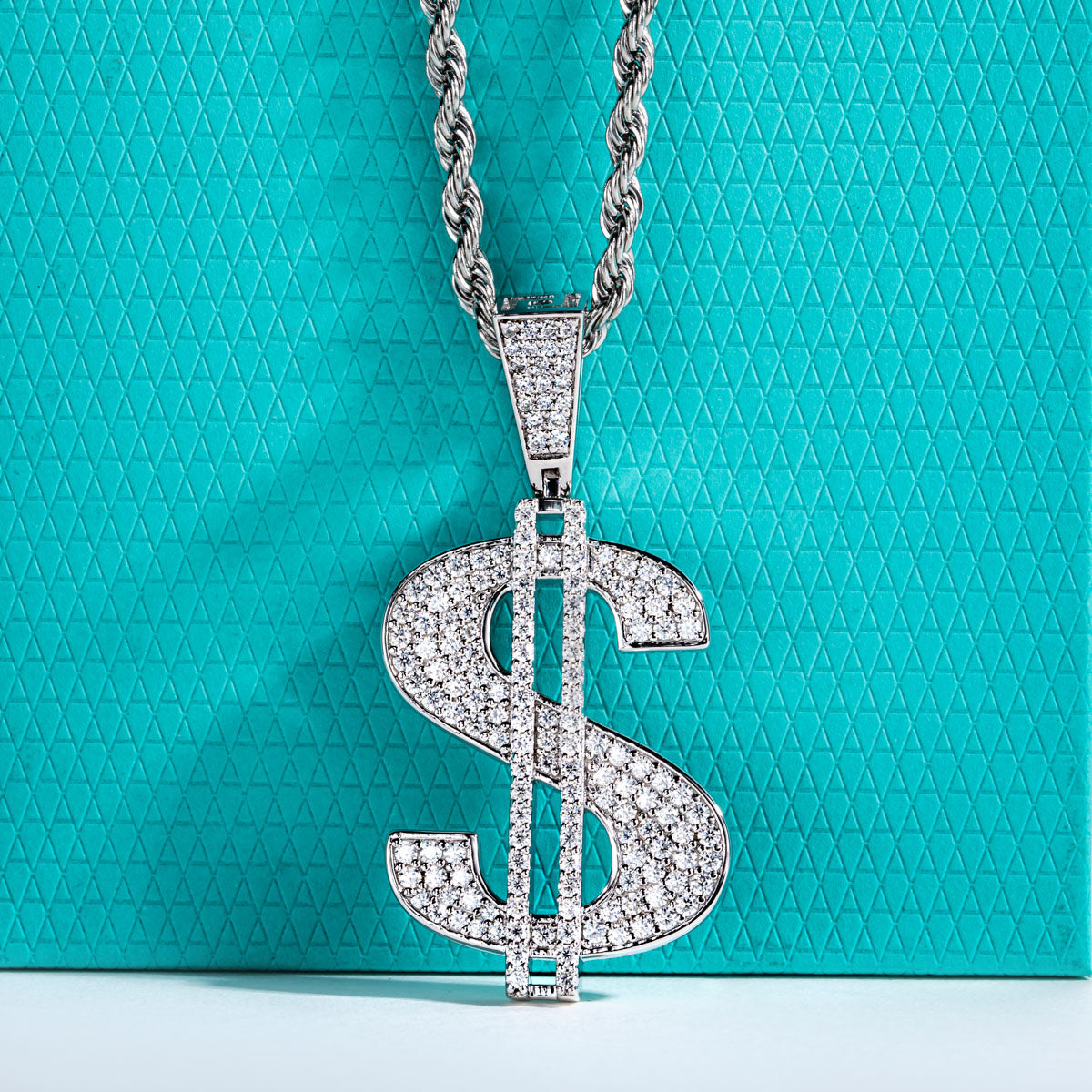 Fully‑Paved Moissanite Dollar Symbol Pendant | S925 Silver