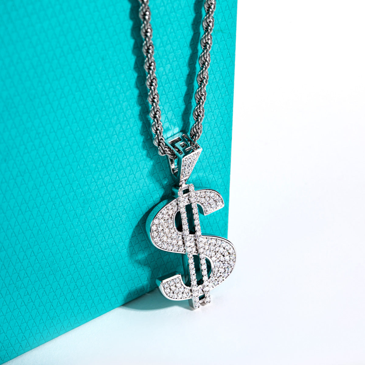 Fully‑Paved Moissanite Dollar Symbol Pendant | S925 Silver
